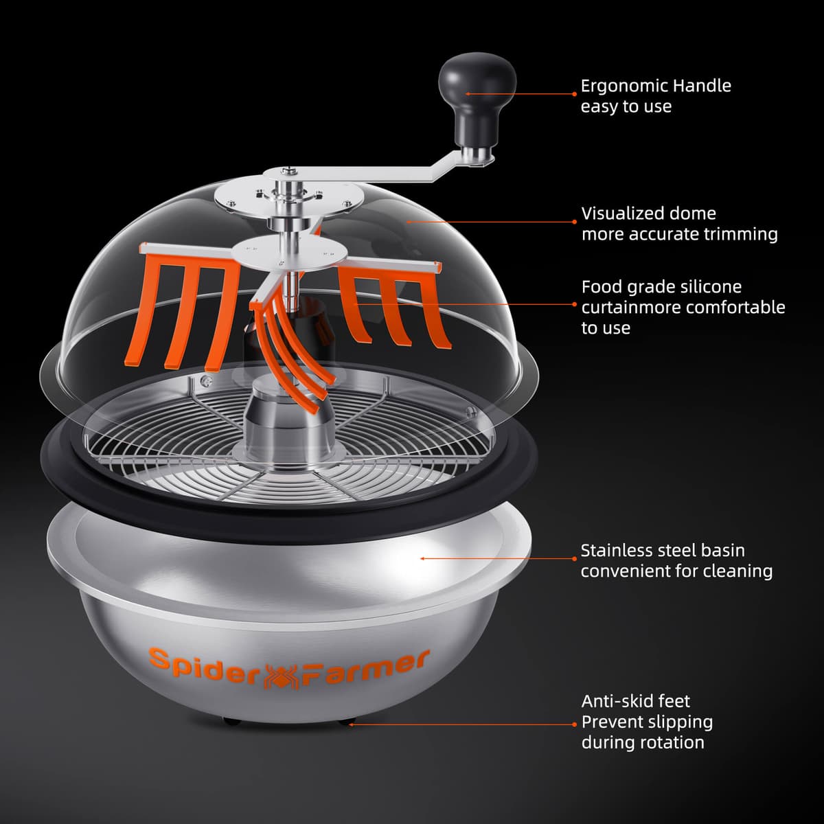 Ostrzygacz Spider Farmer 13" do kieliszków - Twist Spin Cut z przezroczystą kopułą - 2