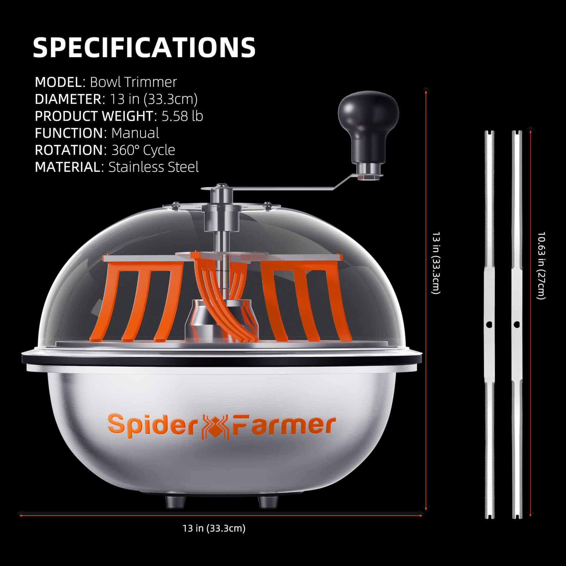 Spider Farmer 13" Bowl Trimmer - Twist Spin Cut med klar kuppel - 7