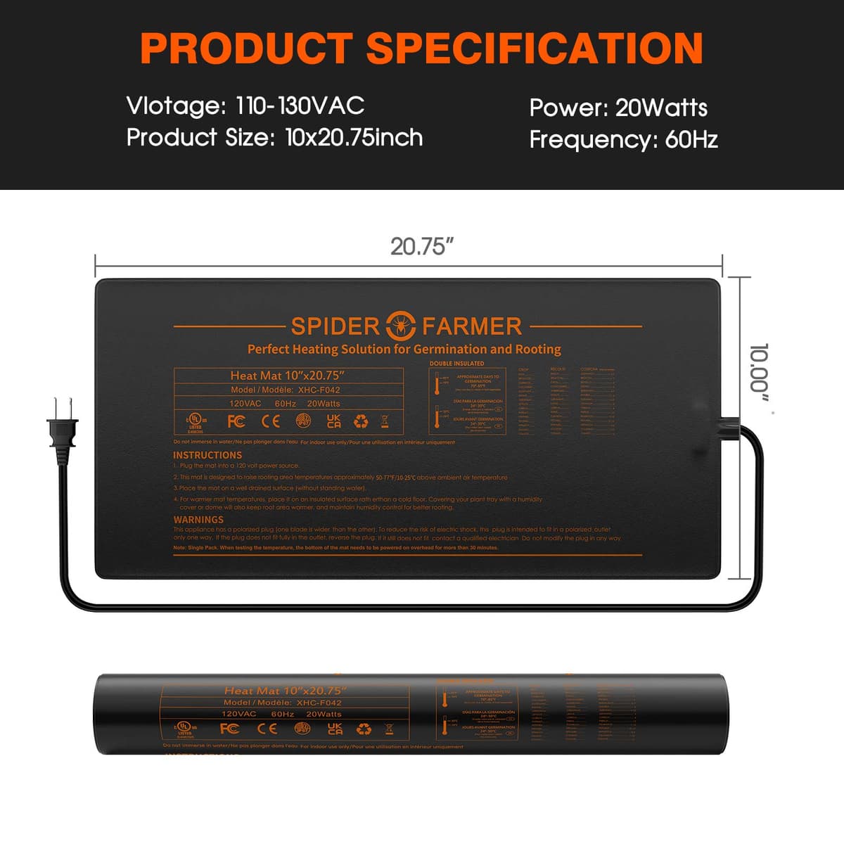 Spider Farmer 25x52cm Melegítő Párna - Gyors Csírázás és Gyökér Támogatás - 2