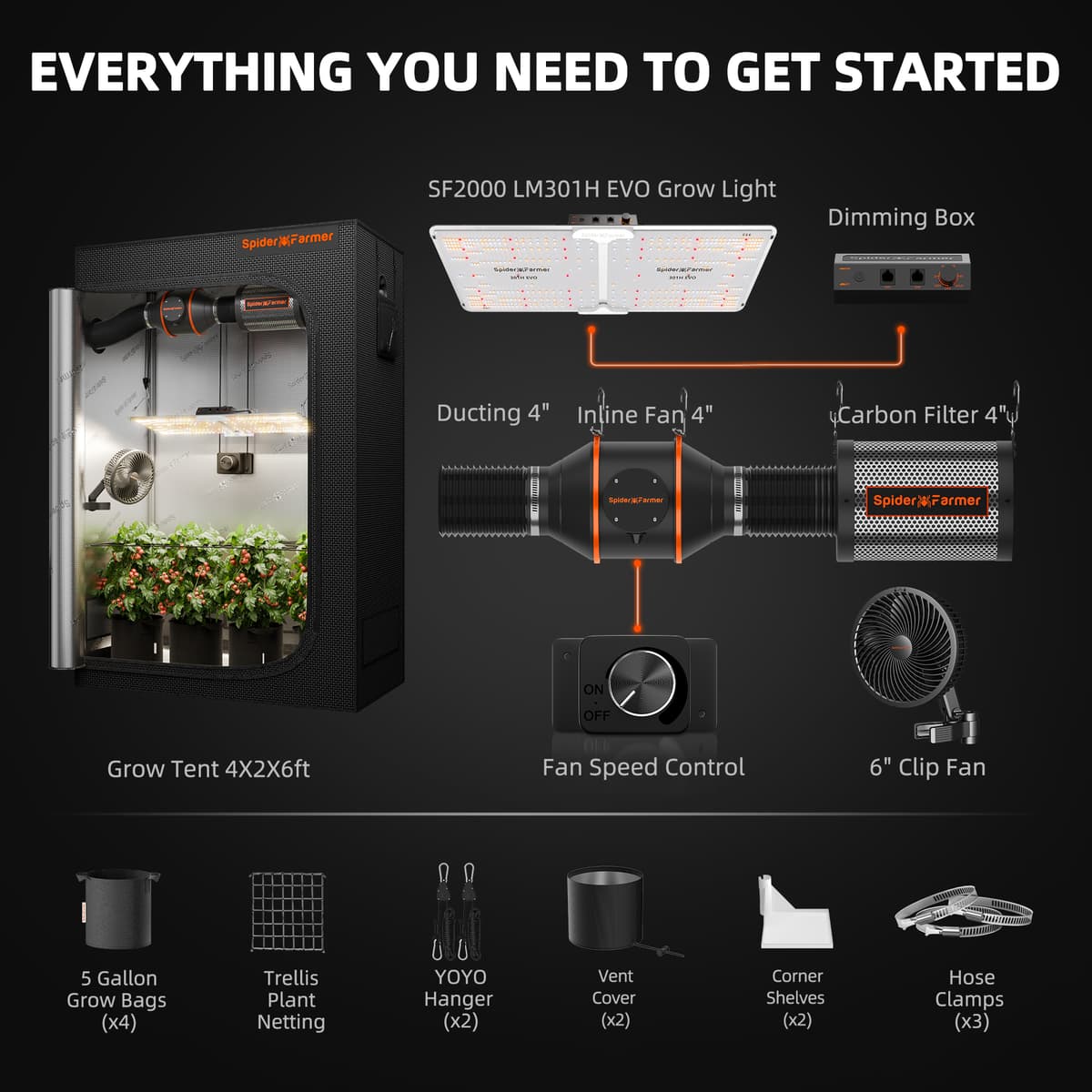 Kit de Barraca de Cultivo Spider Farmer SF2000 301H EVO - Conjunto Completo para Cultivo Indoor - 3