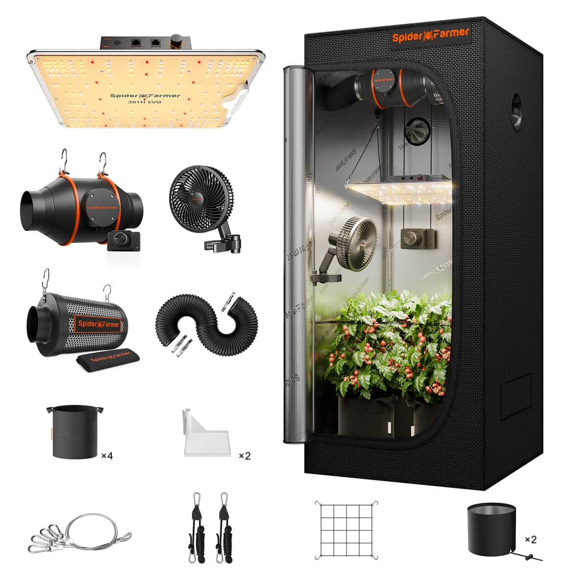 Spider Farmer 70x70x160cm Grow Box Set SF1000 - Complete Indoor Growing Solution - 4