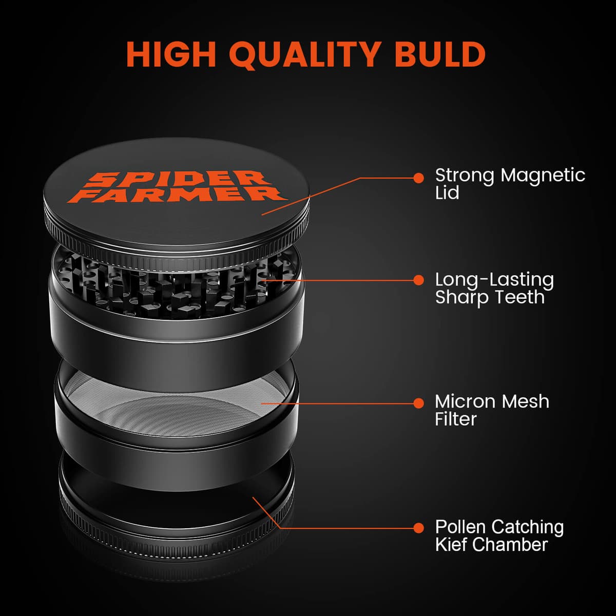 Moedor de Especiarias e Ervas Spider Farmer Metal Ø 76 mm - Conveniência em 4 Peças - 3