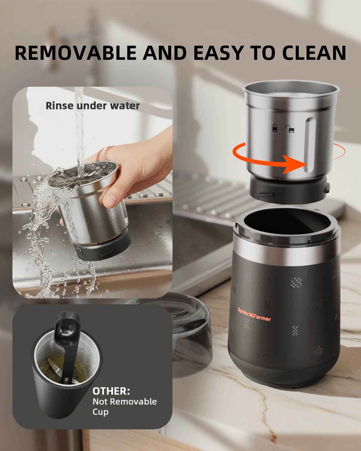 Spider Farmer SF-Grinder-Pro 150W Elektromos Fűszer- és Fűőrlő - Hatékony Őrlés és Könnyű Tisztítás - 5