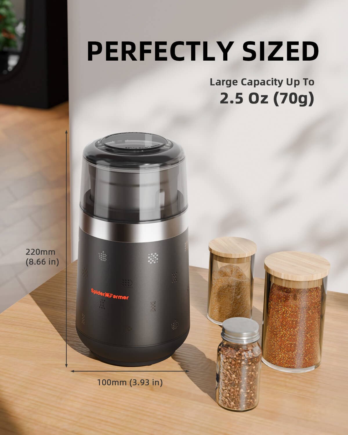 Spider Farmer SF-Grinder-Pro 150W Elektromos Fűszer- és Fűőrlő - Hatékony Őrlés és Könnyű Tisztítás - 7