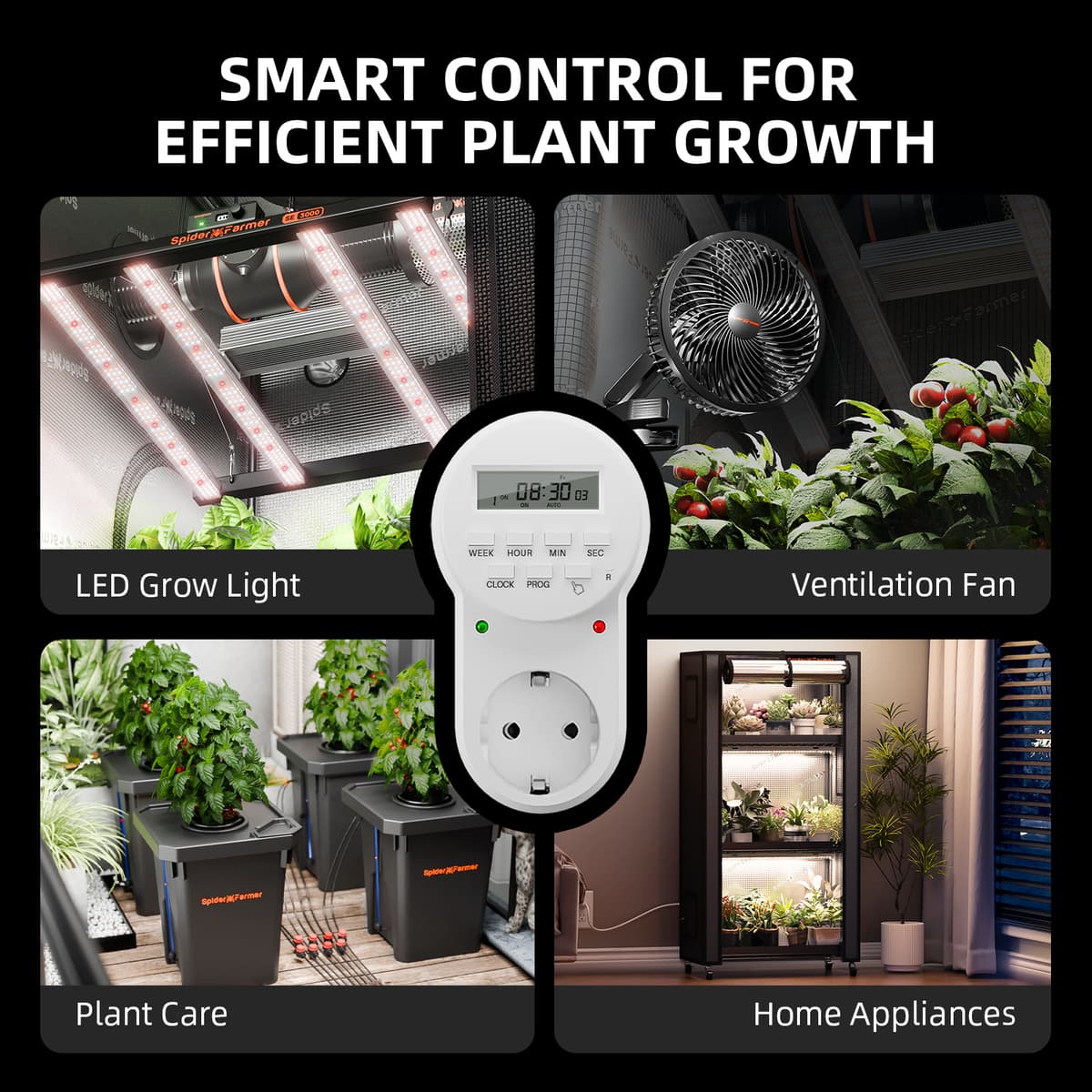 Spider Farmer SF-Timer Digital Programmerbar Timer Switch - Smart Energi Kontrol - 4