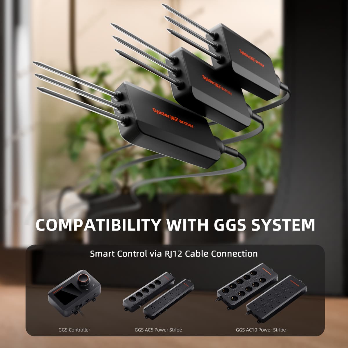 Spider Farmer 3 Τμχ GGS 3-σε-1 Σένσορας Εδάφους Pro + GGS AC10 Κιτ Πρίζας - Έξυπνος Έλεγχος Άρδευσης - 6