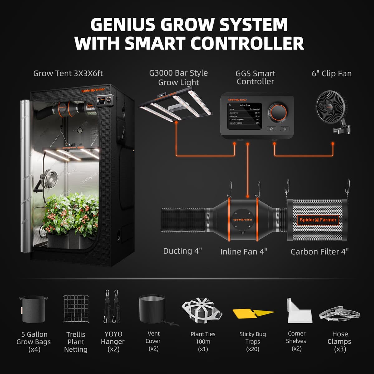 Spider Farmer G3000 Compleet Growing Tent Kit - Slimme Oplossing voor Binnenplanten - 3