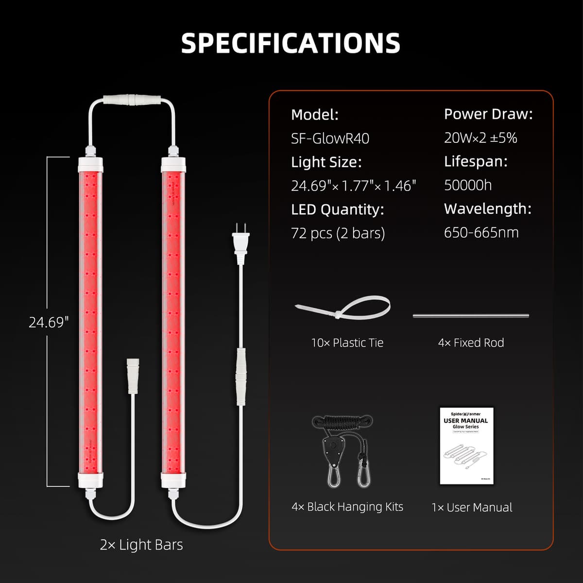 Spider Farmer GlowR40 40W Sügavpunane Spekter LED Grow Light - Suurenda Taime Saaki - 8