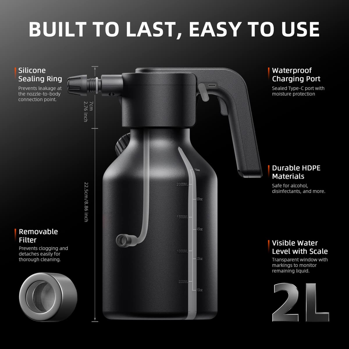 Garrafa de Spray Elétrica Spider Farmer 2L - Nebulizador de Plantas Recarregável - 4