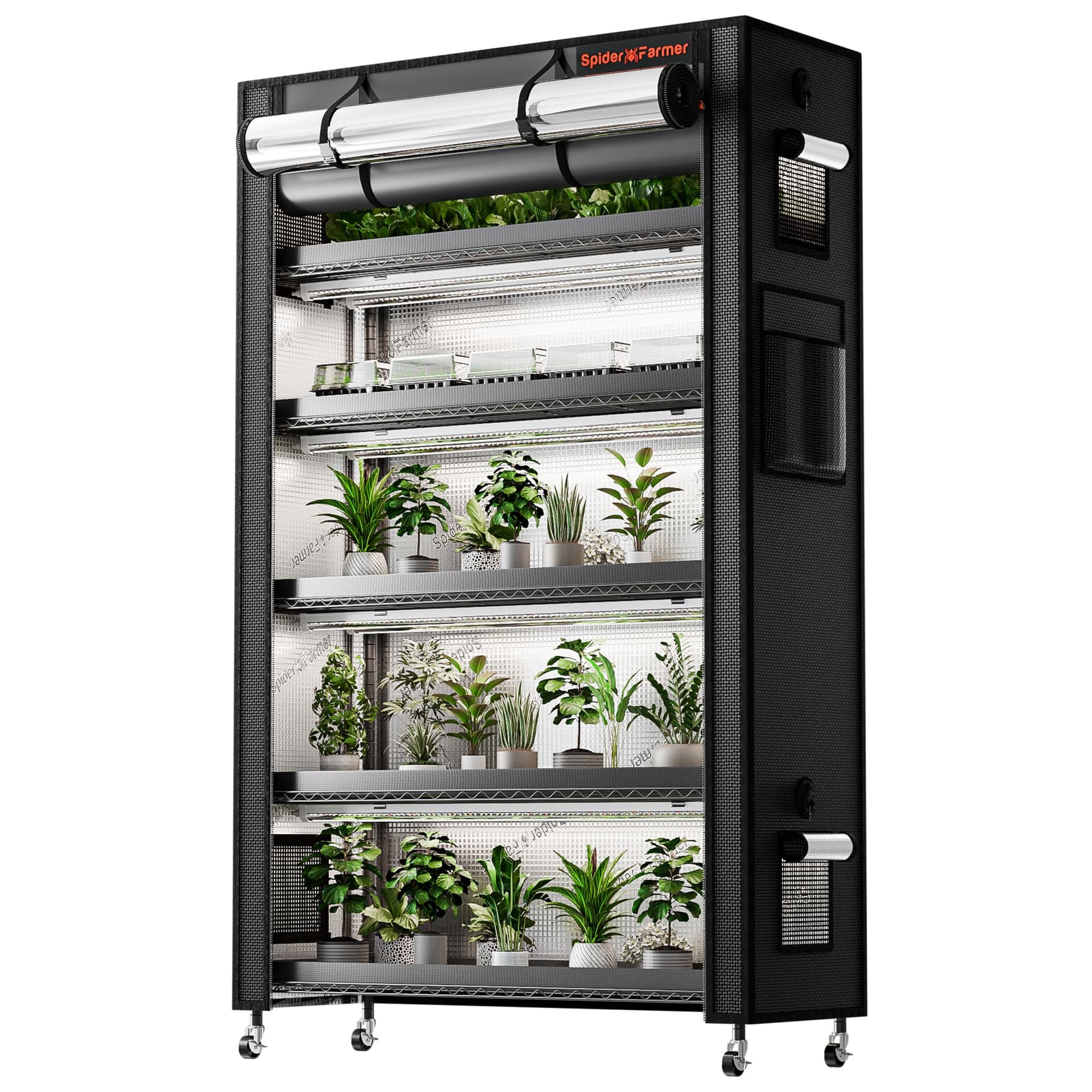 Spider Farmer 220W 6-Tason Kasvatushylly - Täyden Spektrin Kasvovaloasennus - 1
