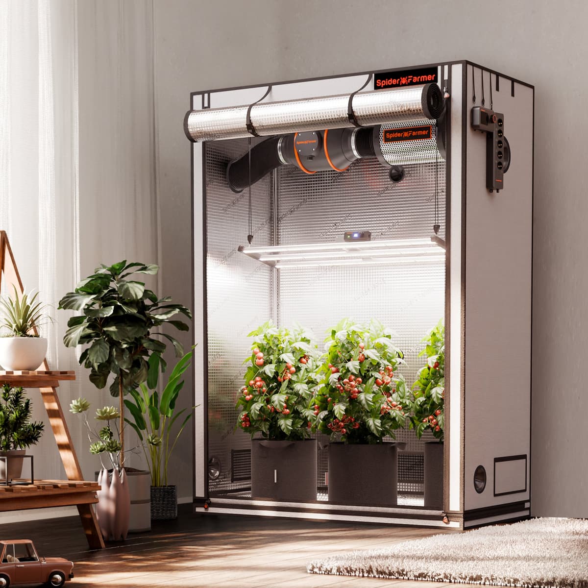 Spider Farmer Pro Audzēšanas Telts 140x70x200cm - Augsta Atstarošana Plaukstošām Augiem - 9