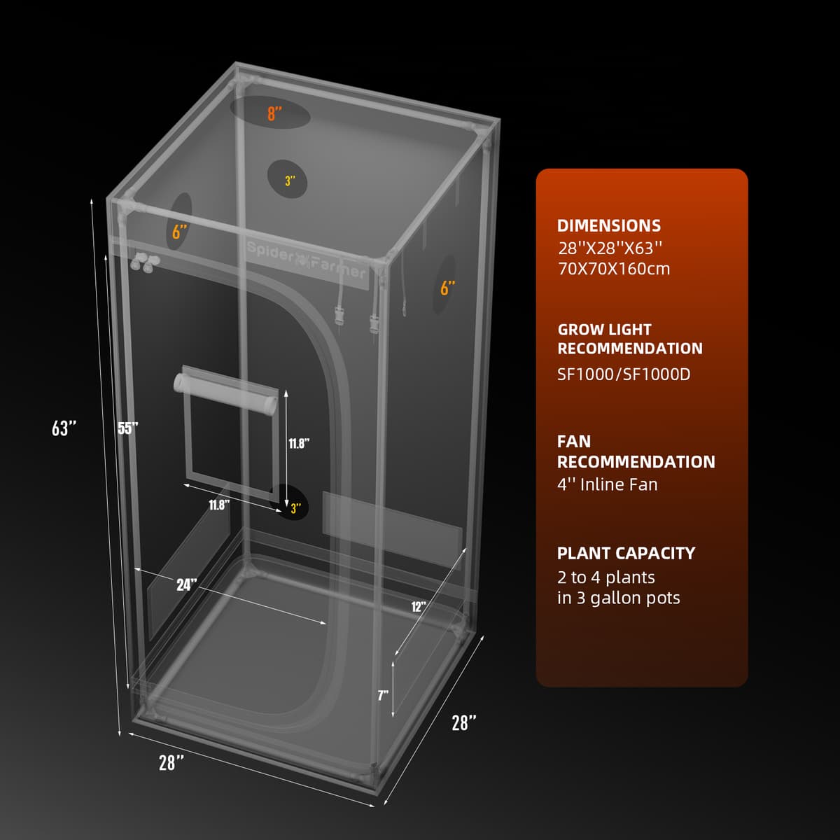 Spider Farmer 70x70x160cm Stends Augiem - Optimāla Klimata Kontrole Augiem - 9