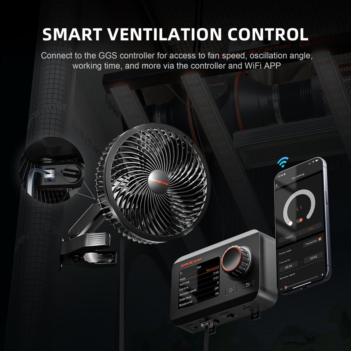 Spider Farmer 6-Palcový Klip Ventilátor - 10 Rýchlostí pre Optimálny Prúd Vzduchu - 2