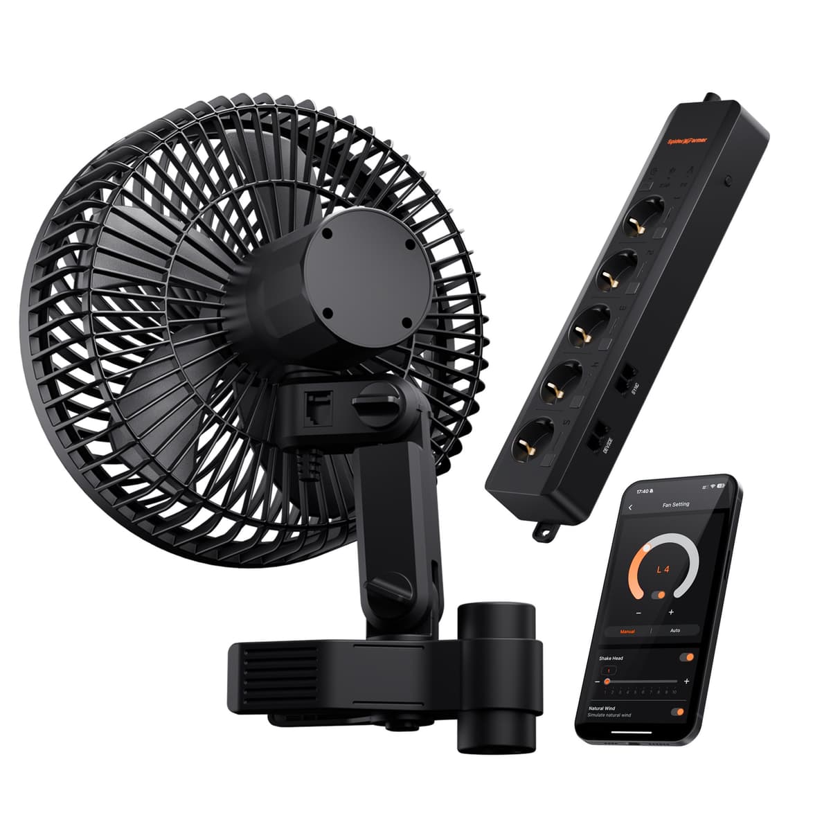 Spider Farmer 6” Clip Fan + GGS AC5 Power Strip Kit - Smart Climate Control - 1