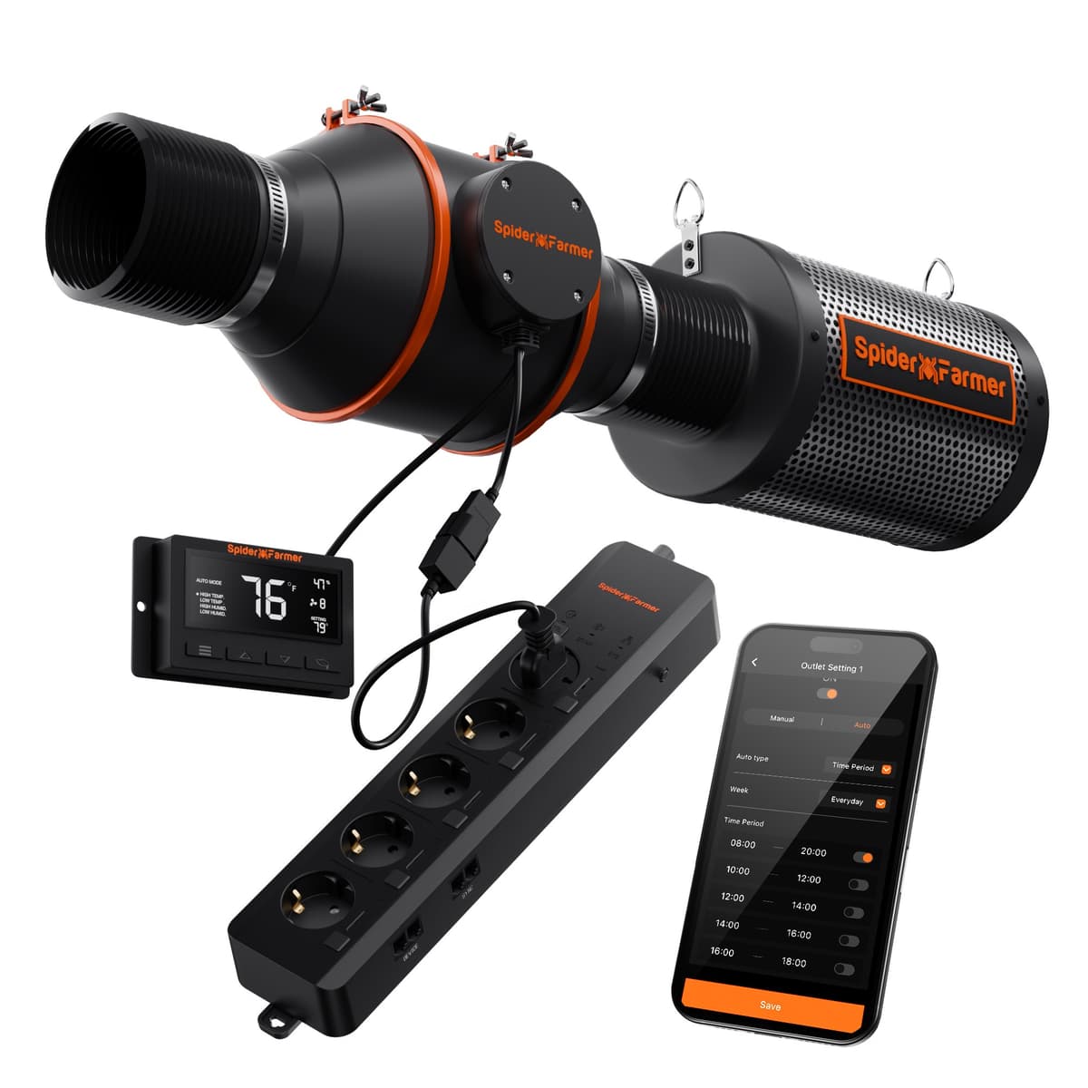 Spider Farmer 4'' Inline Ventilatora Komplekts - Efektīva Ventilācija Augu Audzēšanai - 1