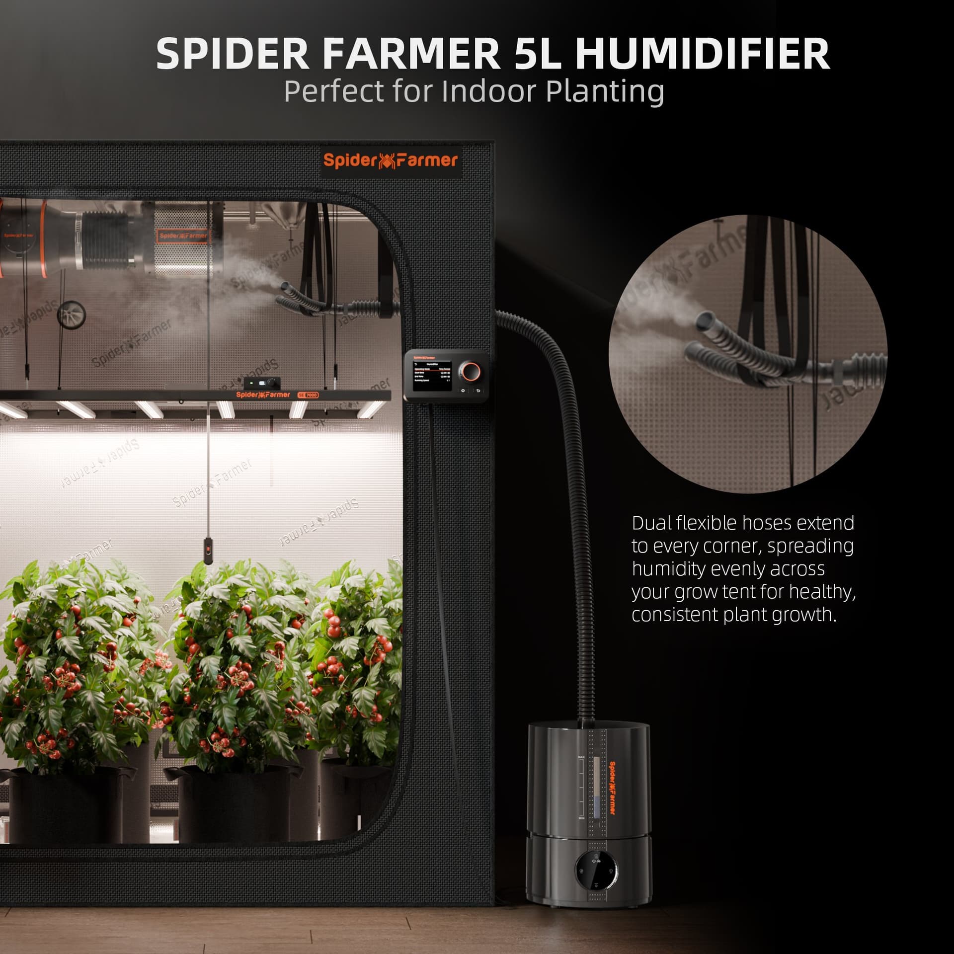 Spider Farmer SF-Humidifier5 5L Umidificatore Intelligente a Nebulizzazione Fresca - Controllo Ottimale dell'Umidità per tenda da coltivazione Interni - 6