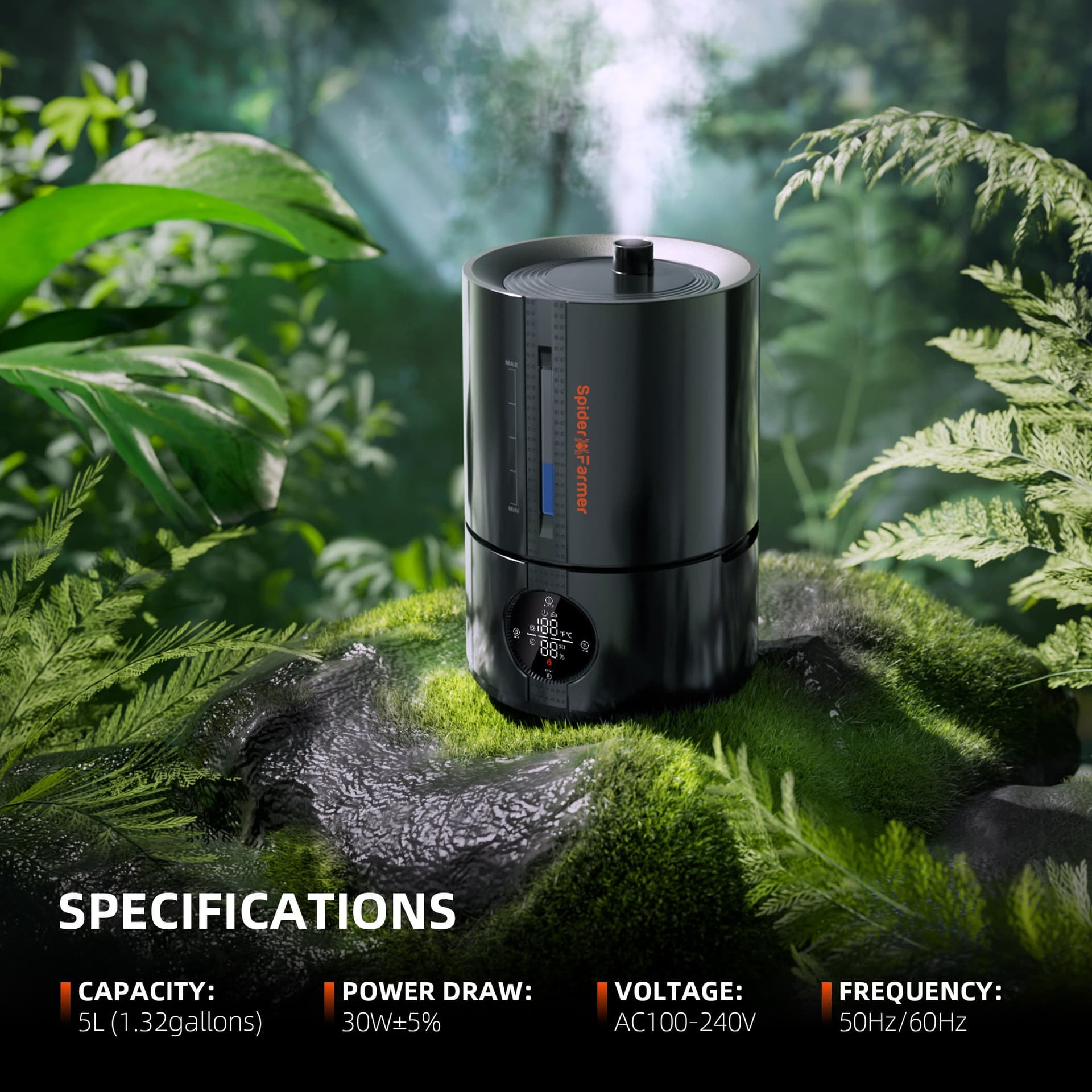 Spider Farmer SF-Humidifier5 5L Umidificatore Intelligente a Nebulizzazione Fresca - Controllo Ottimale dell'Umidità per tenda da coltivazione Interni - 7