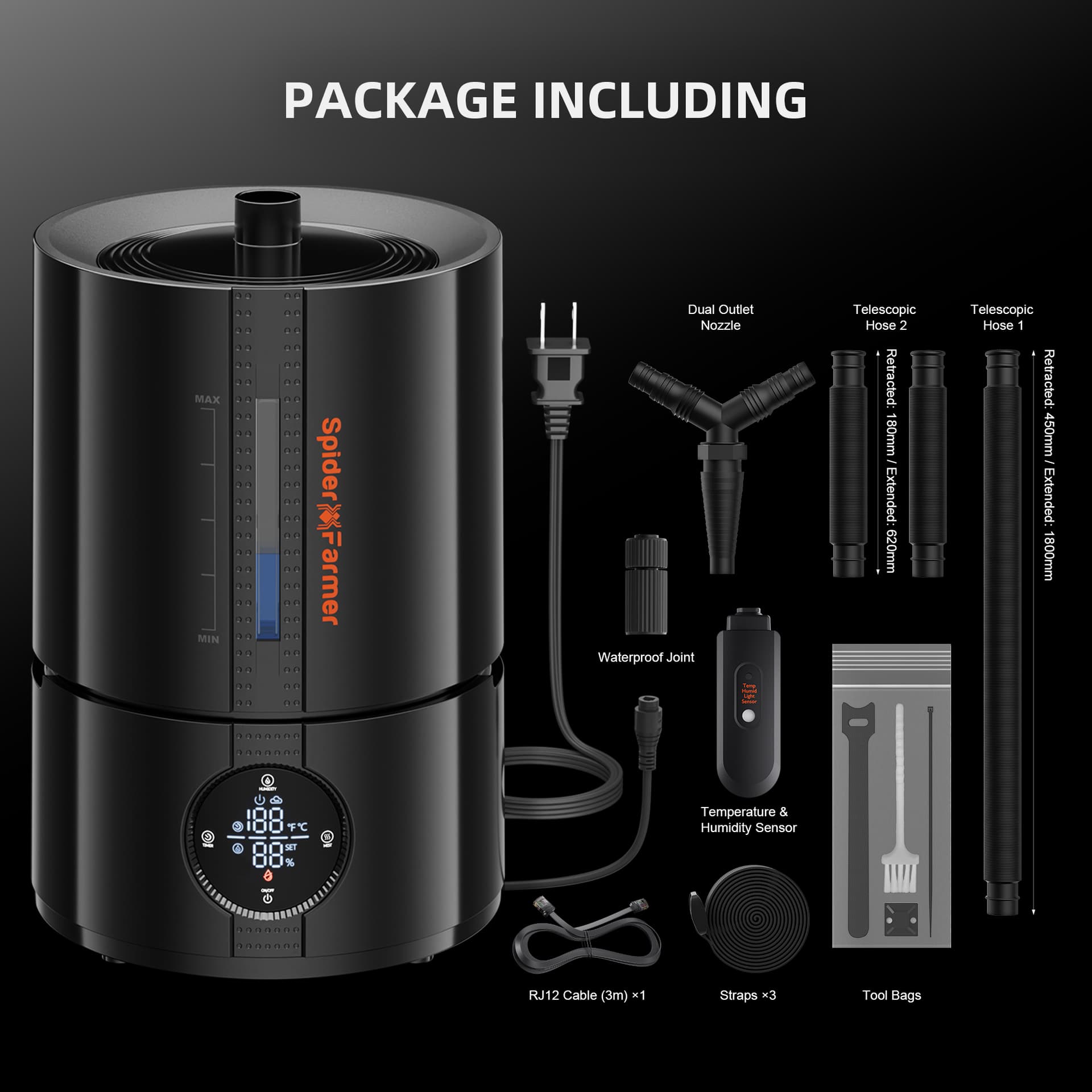 Spider Farmer SF-Humidifier5 5L Umidificatore Intelligente a Nebulizzazione Fresca - Controllo Ottimale dell'Umidità per tenda da coltivazione Interni - 8