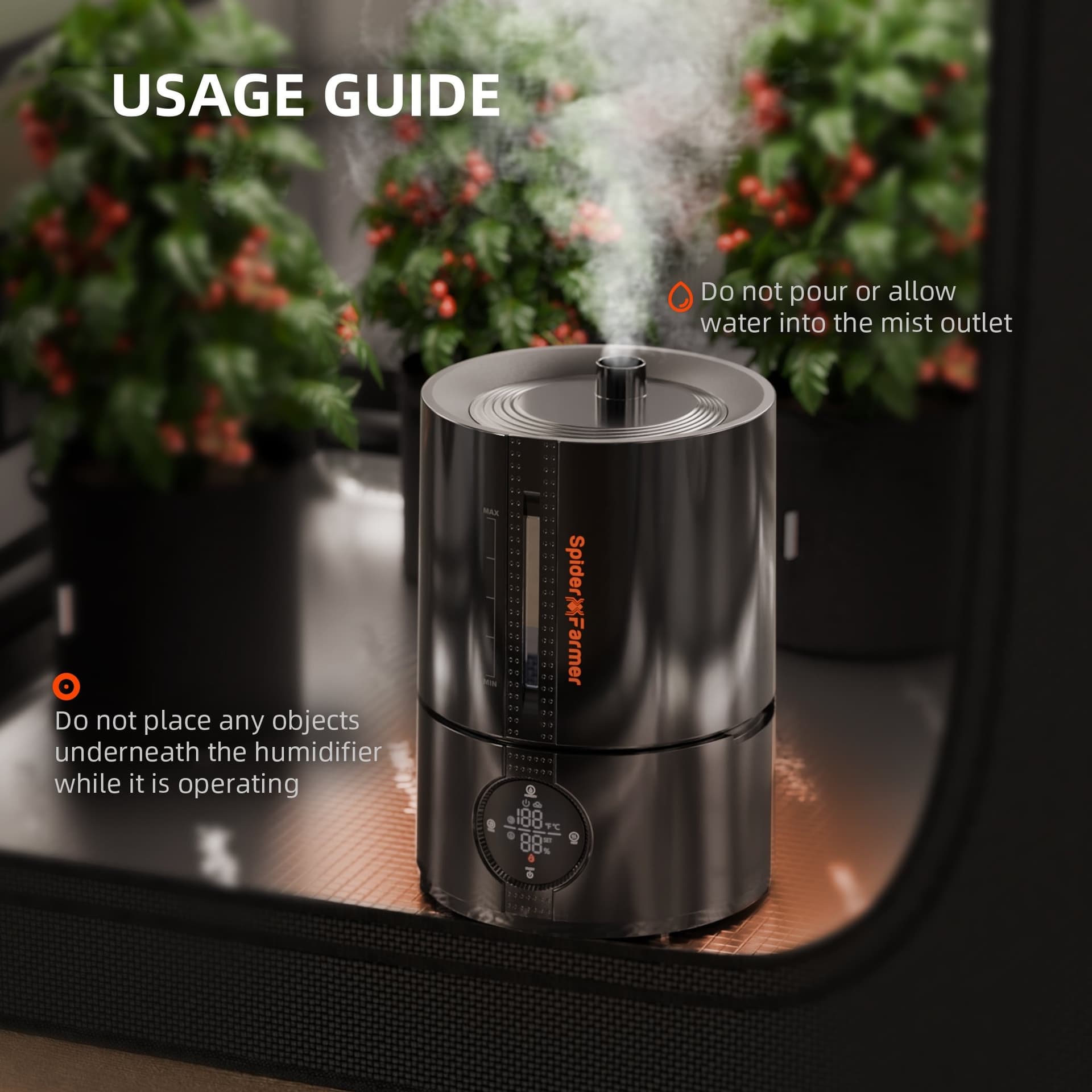 Spider Farmer SF-Humidifier5 5L Umidificatore Intelligente a Nebulizzazione Fresca - Controllo Ottimale dell'Umidità per tenda da coltivazione Interni - 9