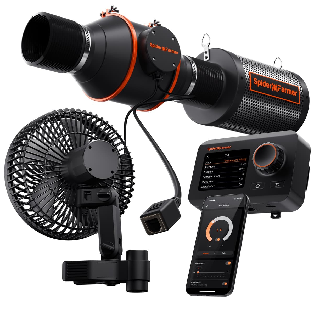Spider Farmer GGS Kontrollkit med 6-tums klippfläkt & 4-tums linjefläkt – Smart ventilationssystem för växtrum - 2