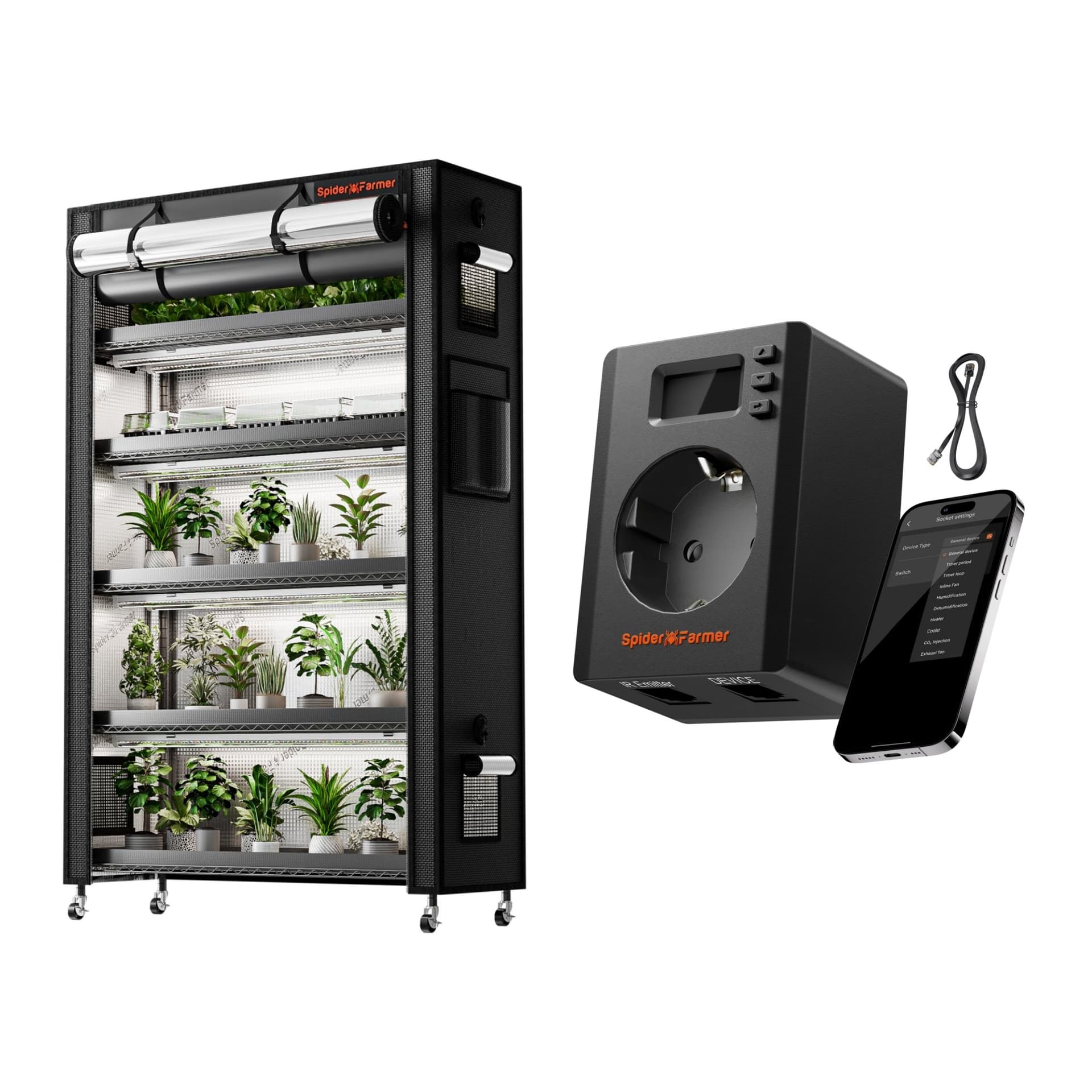 Spider Farmer S-Station+ 6-szintes Okos Növényállvány – 1875W Wi-Fi/Bluetooth vezérlésű belső termesztéshez - 1