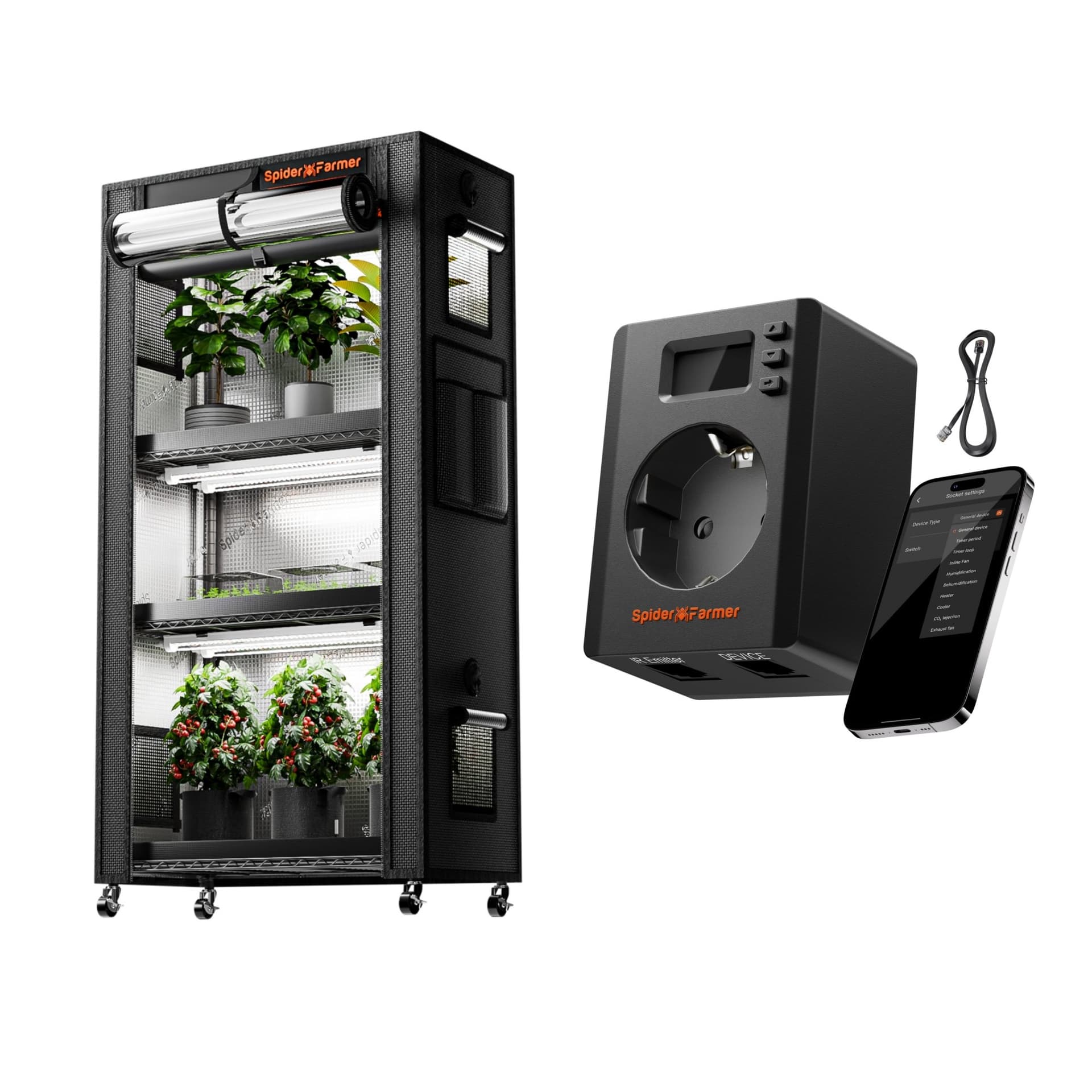 Spider Farmer S-Station+ – Scaffale per piante a 4 piani + luci da coltivazione da 108W – Controllo intelligente Wi-Fi e Bluetooth