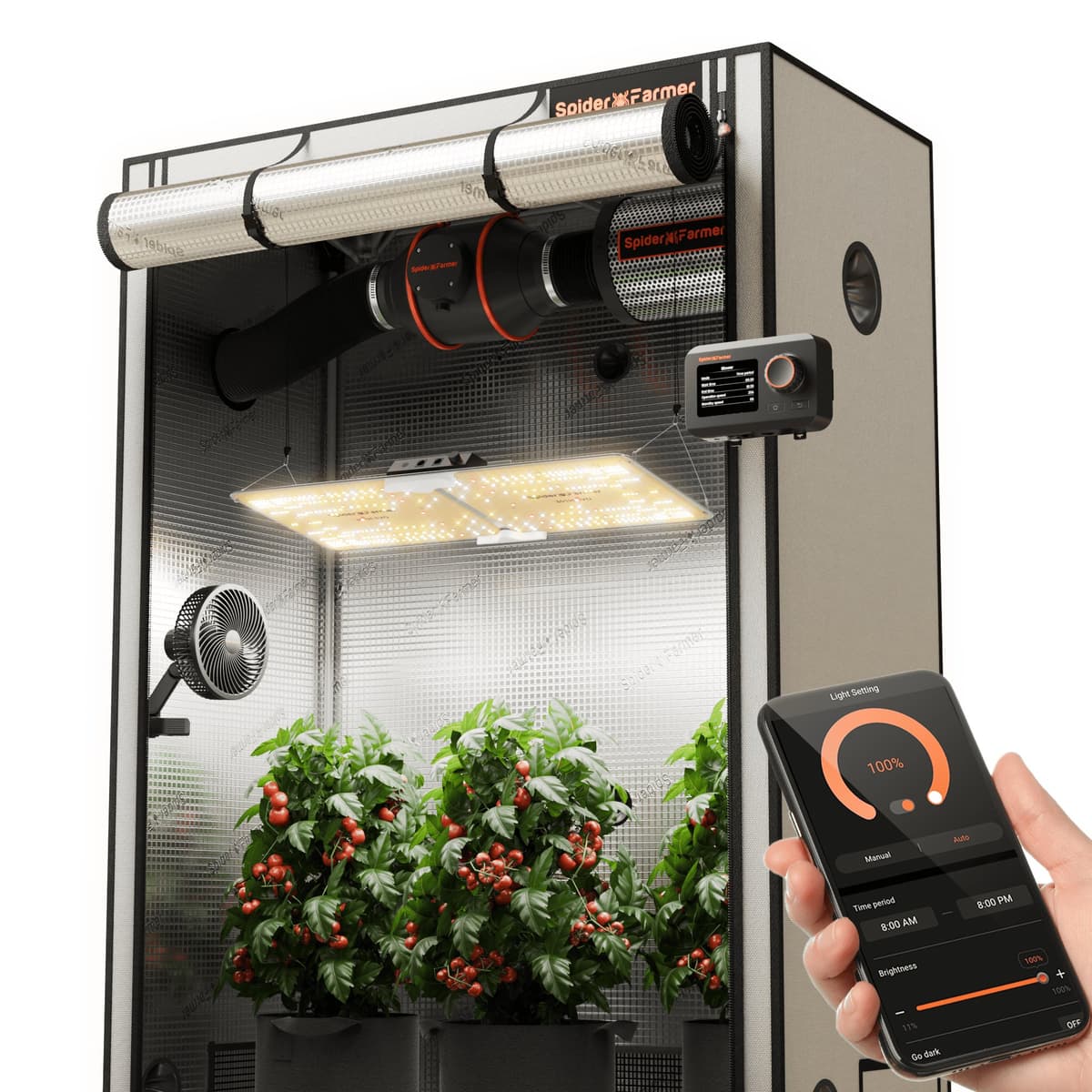 Kit de Seră Spider Farmer SF2000 301H EVO 2000D - Luminiță LED Full Spectrum & Sistem de Ventilație pentru Culturi Mici - 1
