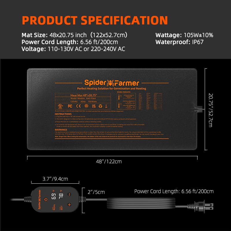 Topný koberec Spider Farmer pro klíčení 121x52 cm – Zrychluje klíčení a růst kořenů u pokojových rostlin - 7