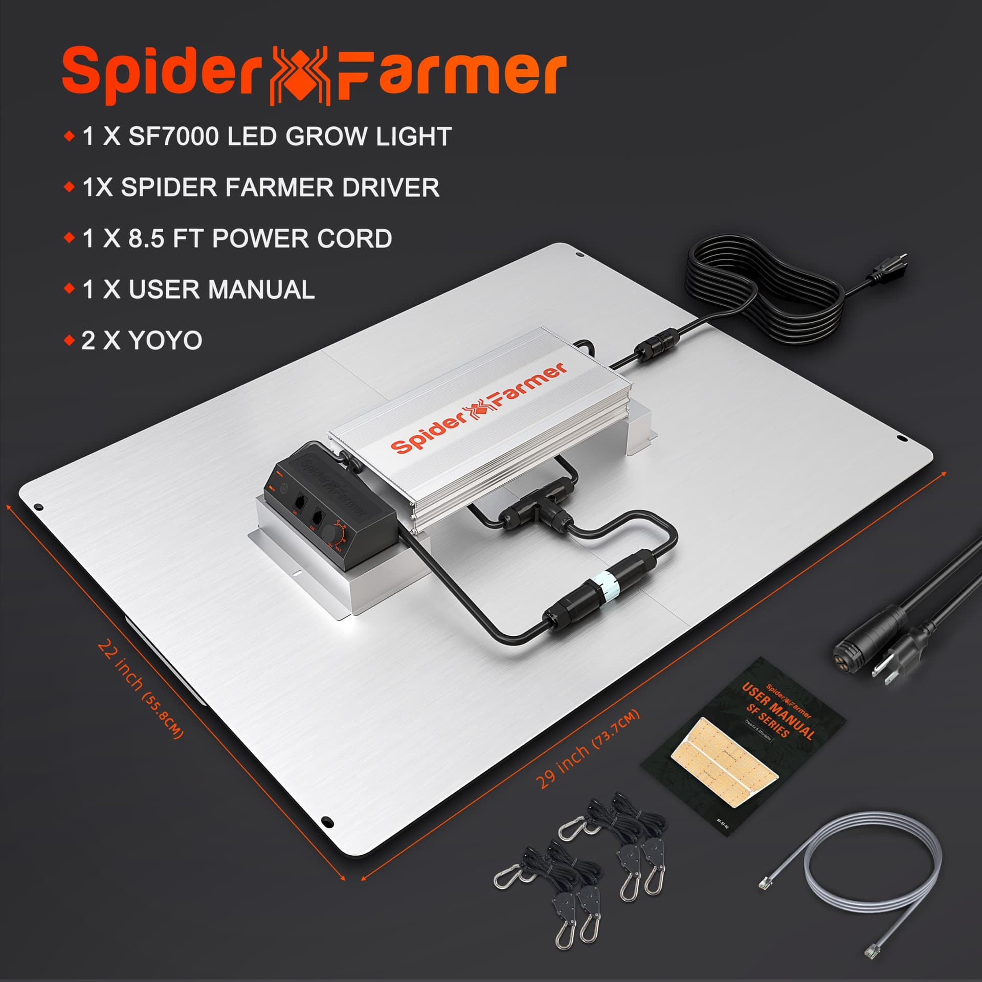 Spider Farmer SF7000 650W LED Grow Light - Full Spectrum for 5x5 ft Coverage - 9