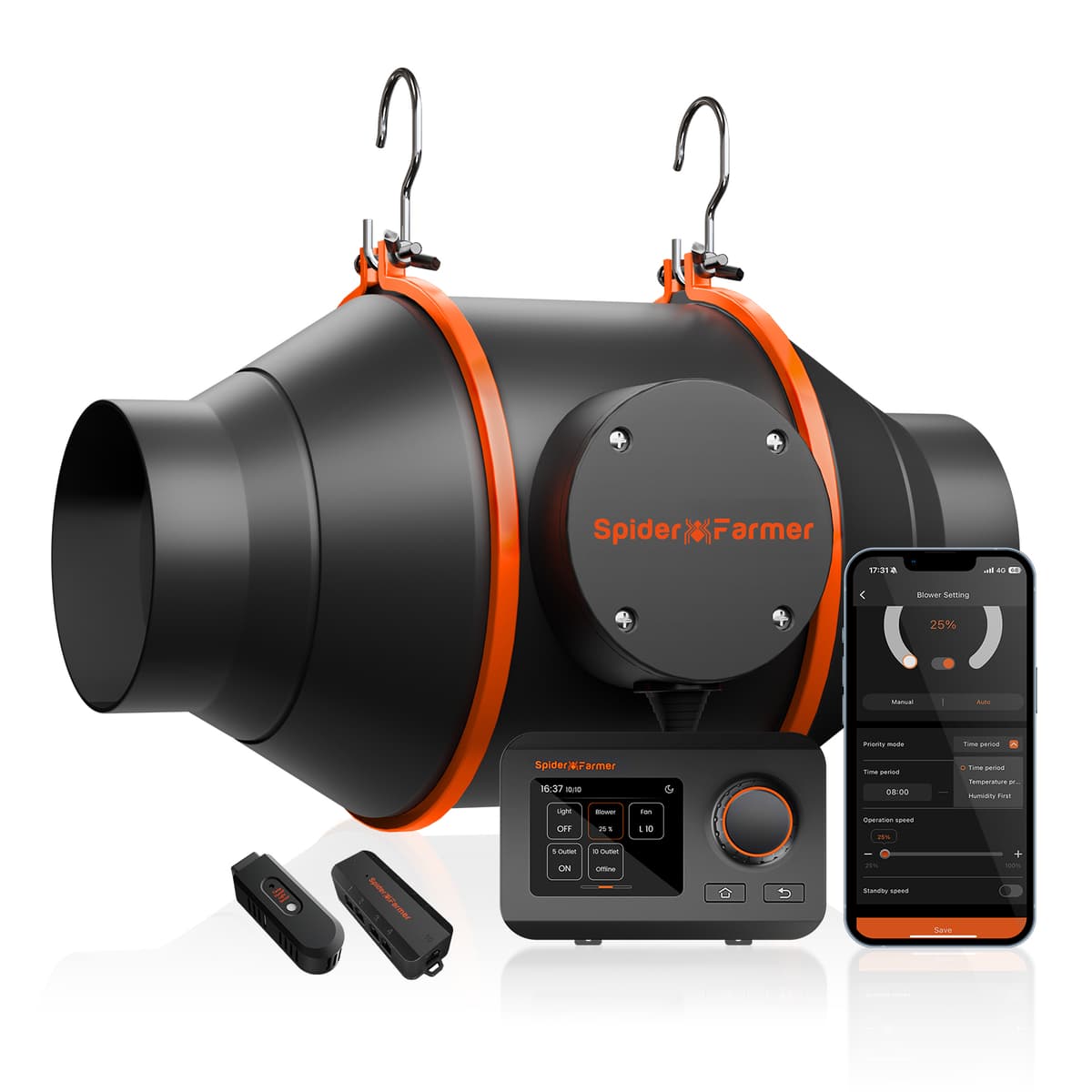 Вентилатор Spider Farmer 100mm 4 инча за вътрешна вентилация - 205CFM - Умно управление на климата за култивационни помещения - 1