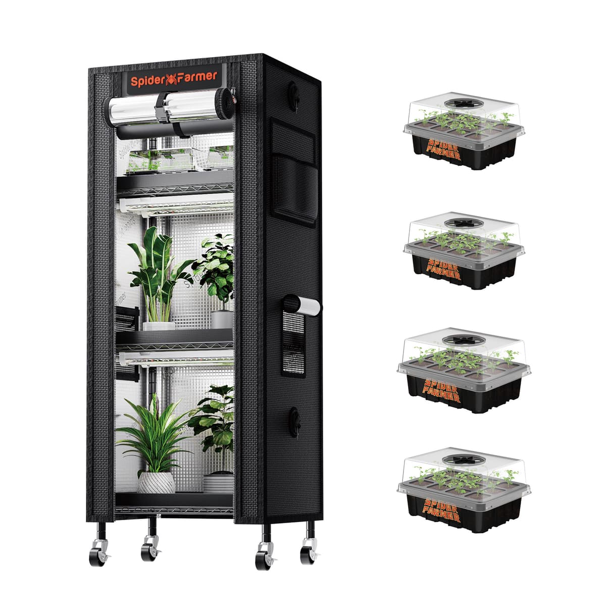 Kit Spider Farmer de Estante para Plantas 4 Andares + 6x Lâmpadas LED 54W Espectro Completo – Ideal para Plantas e Mudas Internas - 1