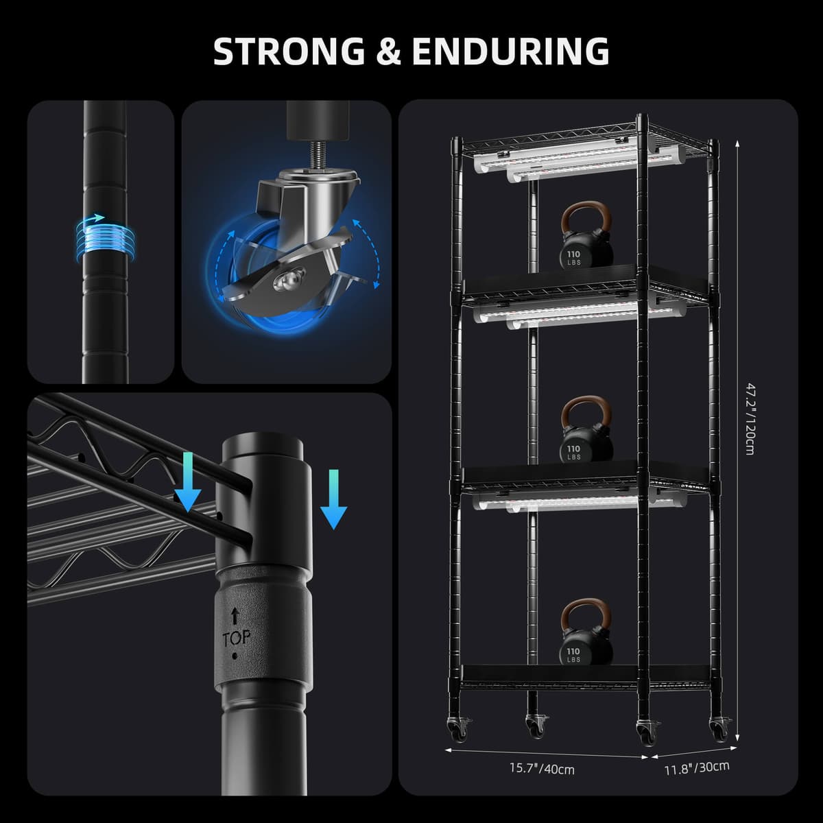 Kit Spider Farmer de Estante para Plantas 4 Andares + 6x Lâmpadas LED 54W Espectro Completo – Ideal para Plantas e Mudas Internas - 6