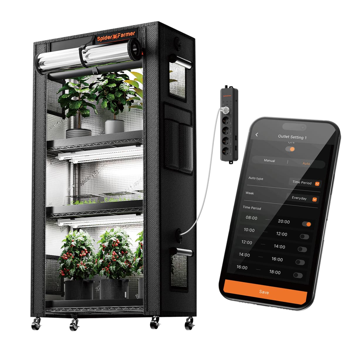 Stativ Spider Farmer cu 4 Etaje și Lumină de Cultivare 108W - Kit Seră Indoor Reglabilă - 1