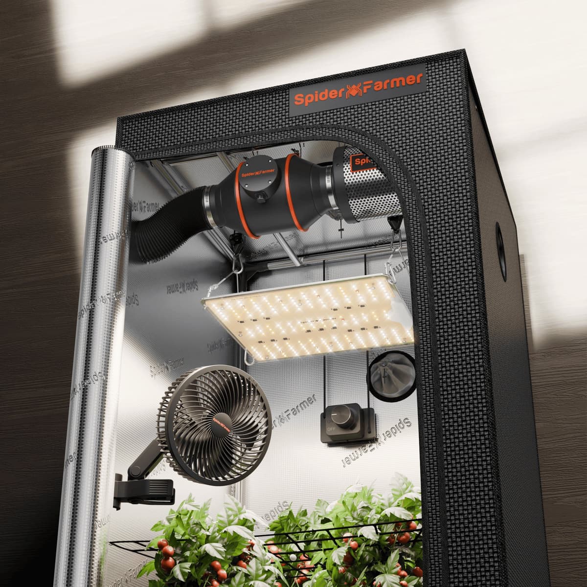 Spider Farmer SF1000D 100W Samsung LM301B Grow Box Set - Full Spectrum LED + Ventilation System (60x60x140cm)