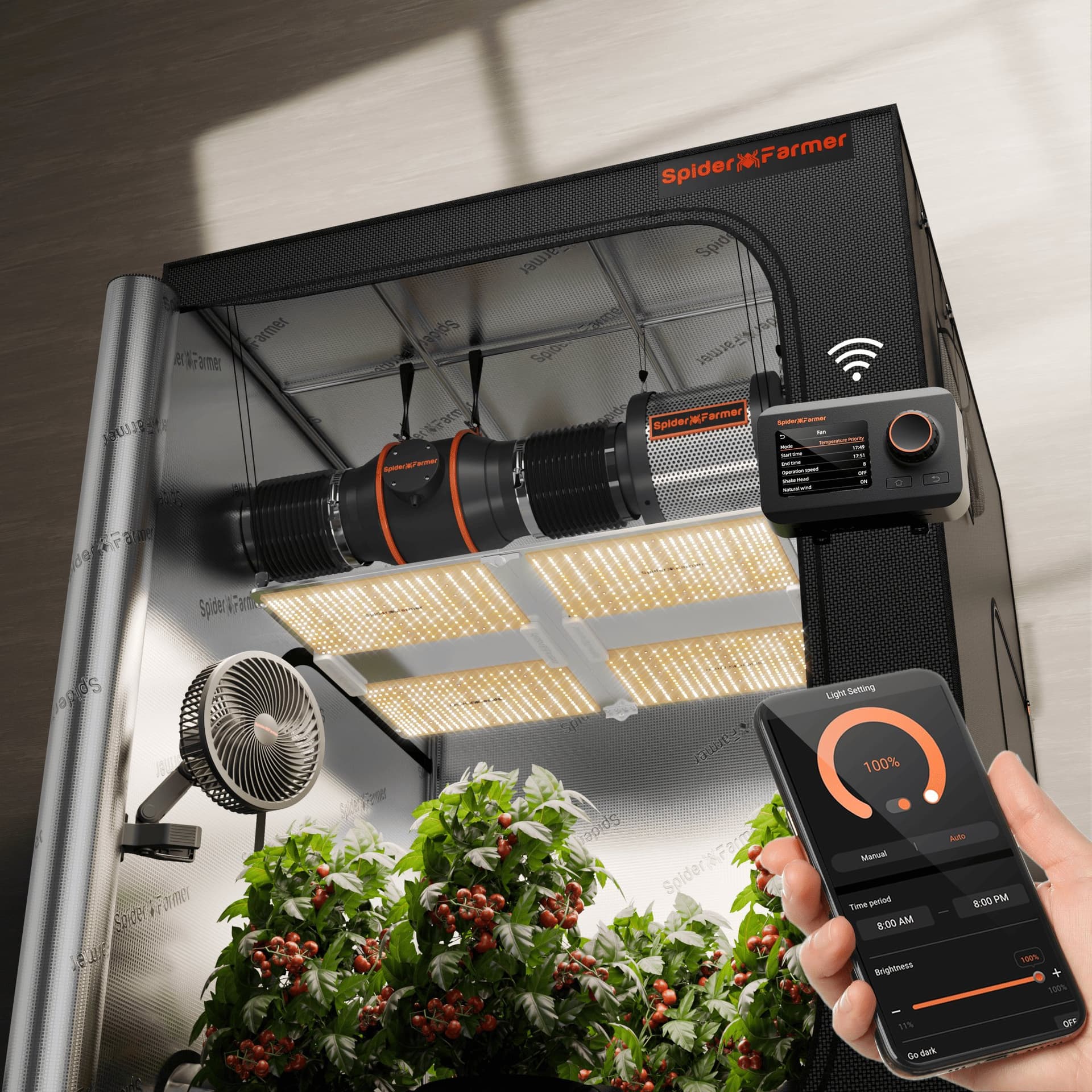 Kit de Cultivă Spider Farmer SF7000 cu Lumină LED Samsung 650W - Spectru Plin pentru Spațiu de 150x150x200 cm - 1
