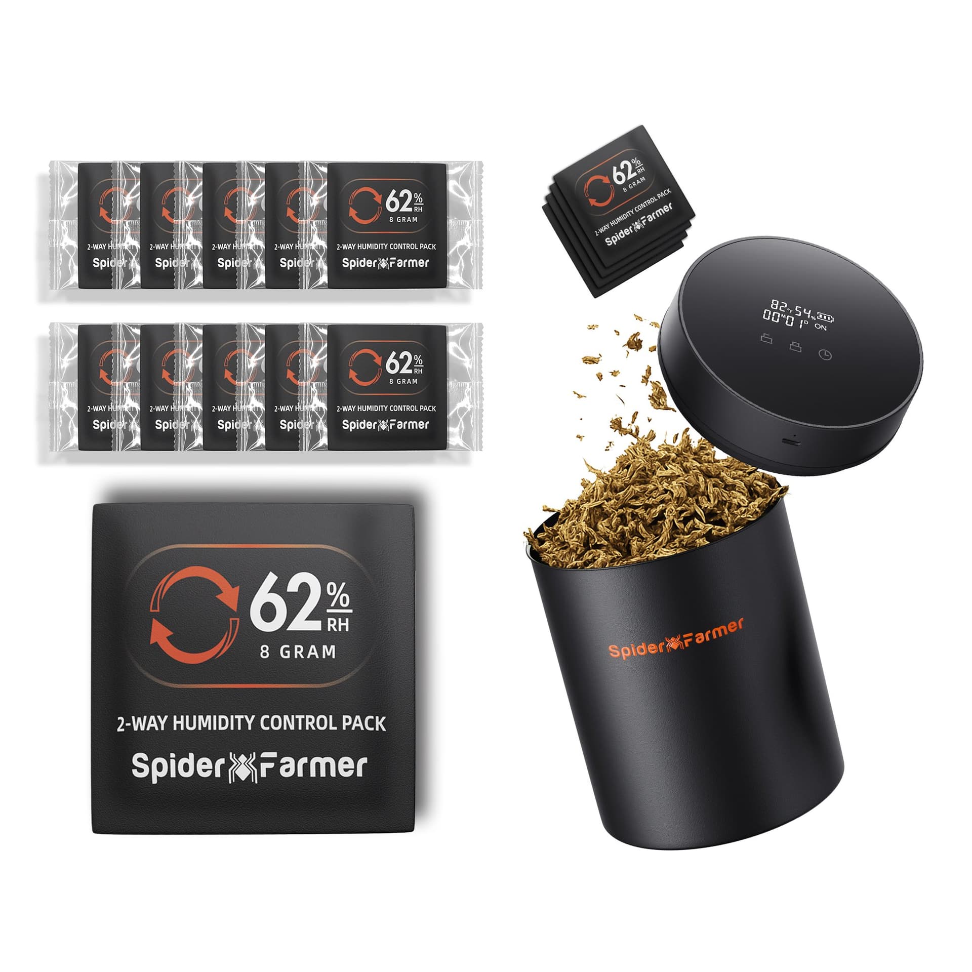 Storage Max 2L Auto-Cure Smart Jar with 62% RH 2-Way Humidity Packs (10PC) – Ideal for Curing & Storage - 1