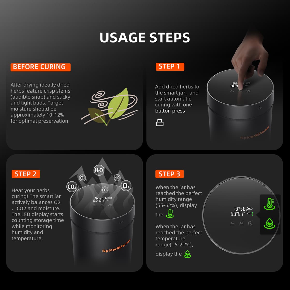 Jarro Inteligente de Cura Auto 2L com Controle de Umidade de 62% RH – Inclui 10 Pacotes de Umidade Bidirecionais – Ideal para Cura e Armazenamento - 8