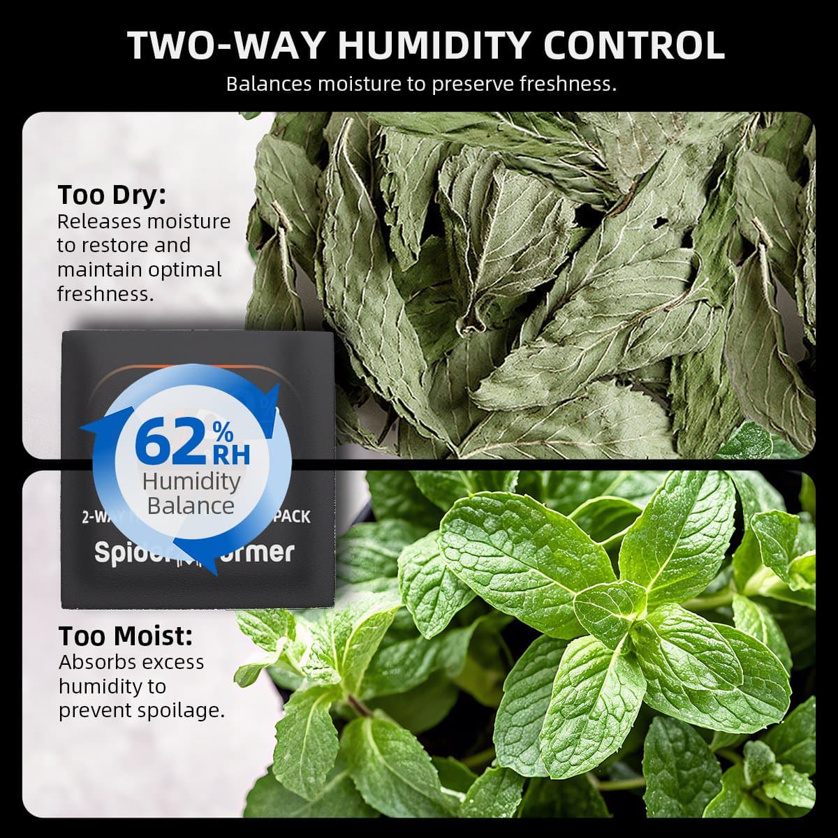 Spider Farmer 62% RH 8g Humidity Control Packs - 10-Pack for Fresh Storage of Herbs & Cigars - 4