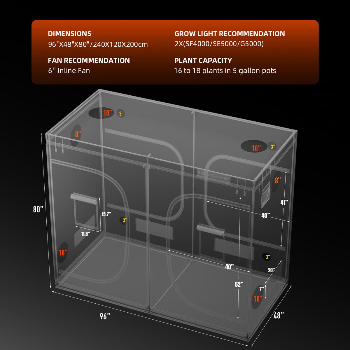 Spider Farmer Grow Box 240x120x200 cm - Premium izbová rastlinná miestnosť - 8