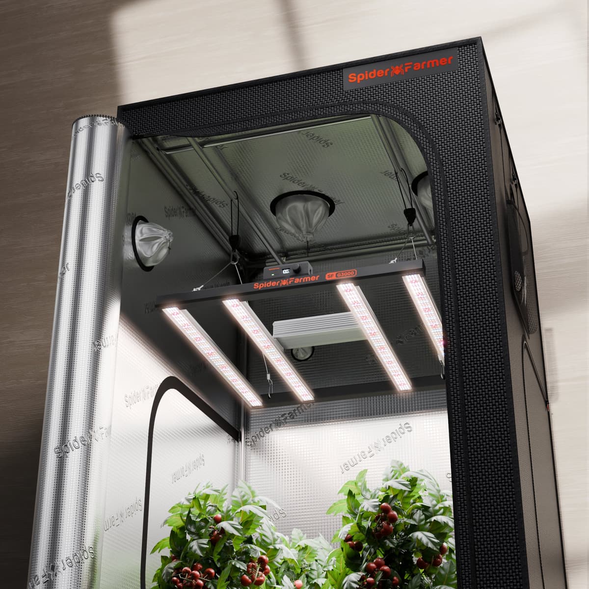 Spider Farmer G3000 300W Full Spectrum LED-växtlampa – Komplett växttältpaket 90x90x180 cm - 1