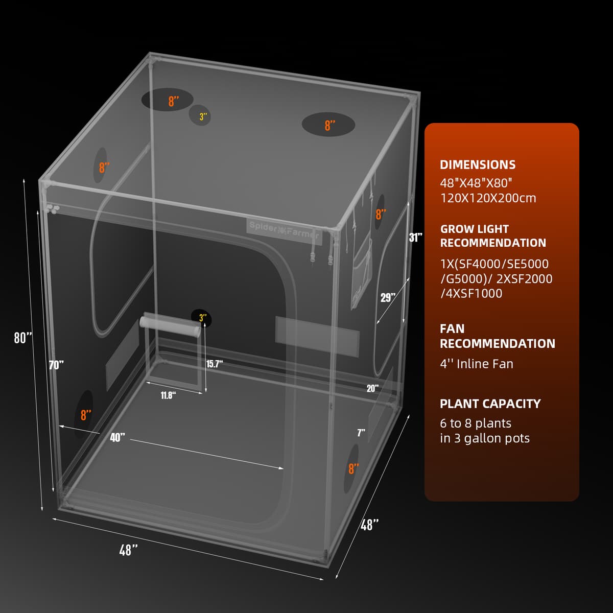 Luz de Cultivo Spider Farmer SF4000 450W LED - Espectro Completo para Tienda de Cultivo 120x120x200cm - 10