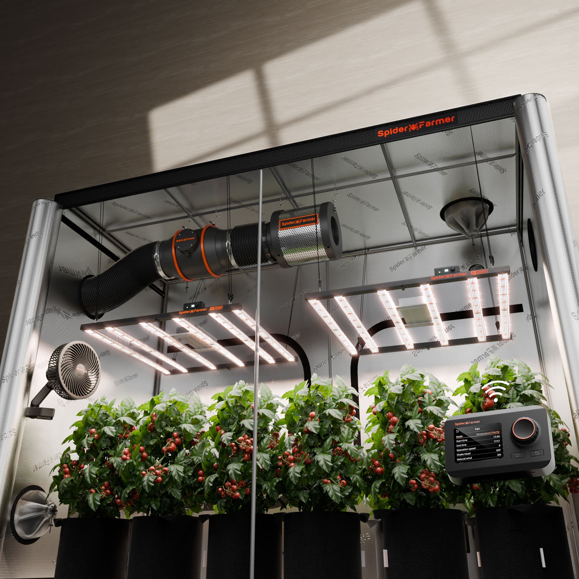Kit Completo de Tenda de Cultivo Spider Farmer 120x240x200cm - 2x G5000 480W LED + Sistema de Ventilação - 1
