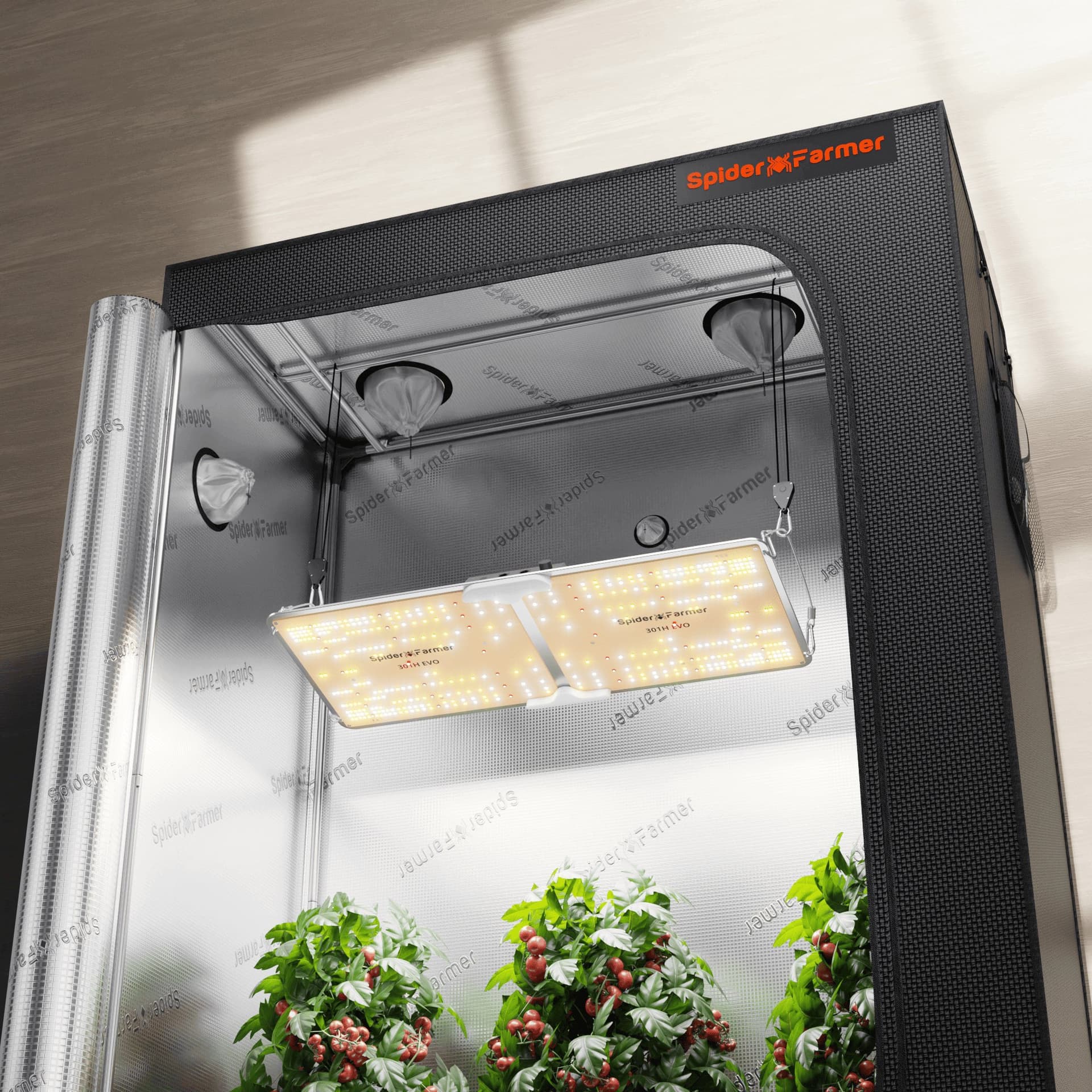 Spider Farmer SF2000 200W Full Spectrum LED Grow Light - Complete Kit with 140x70x200cm Tent