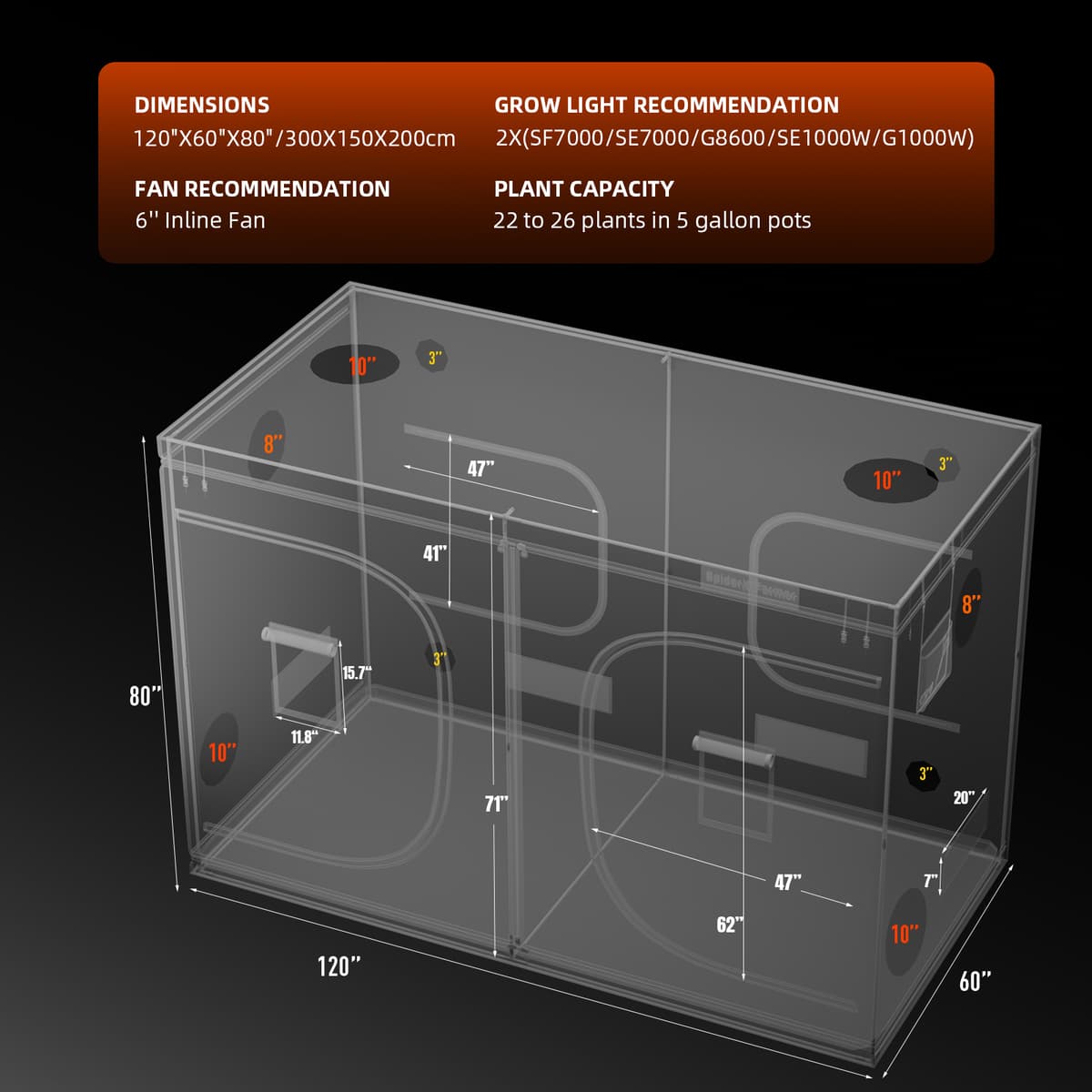 Spider Farmer 300x150x200cm Grow Tent - Premium Indoor Plant Room - 9