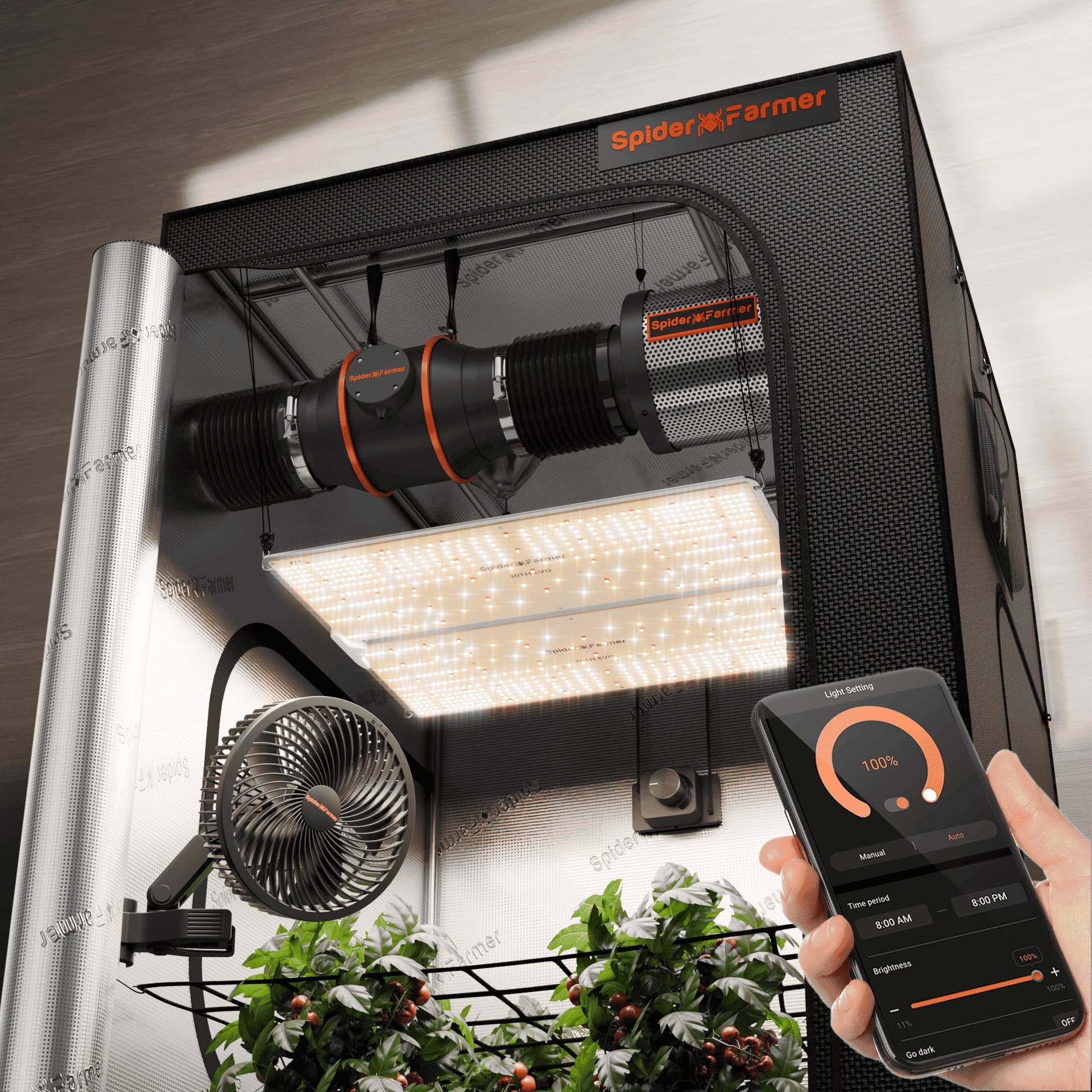 Sada Spider Farmer SF4000 301H EVO – 450W LED pěstební box (120x120x200 cm) – Kompletní systém pro maximální výnosy - 2
