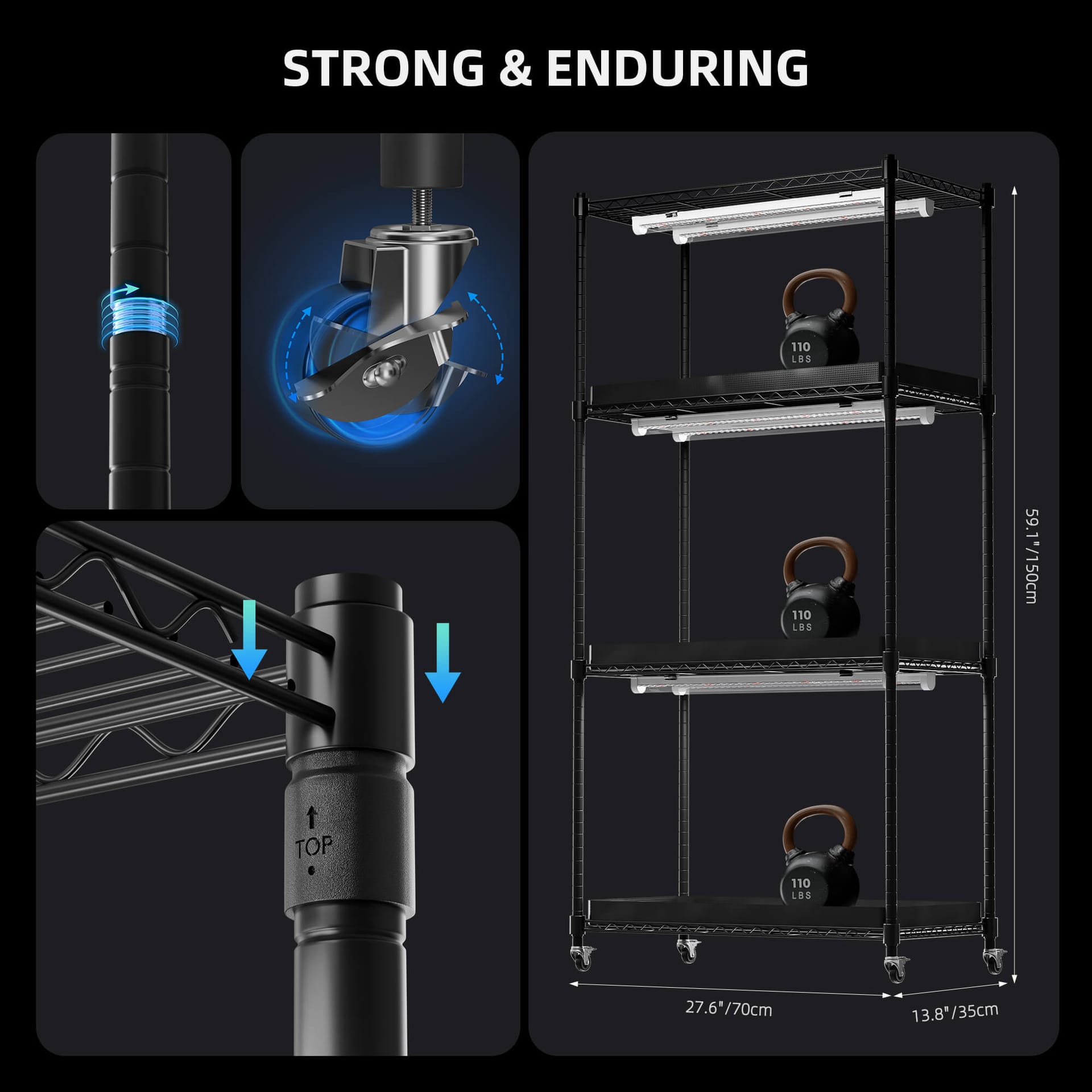 Estantería para Plantas Spider Farmer de 4 Niveles con Luces de 108W - Propagación de Plántulas en Interiores - 9