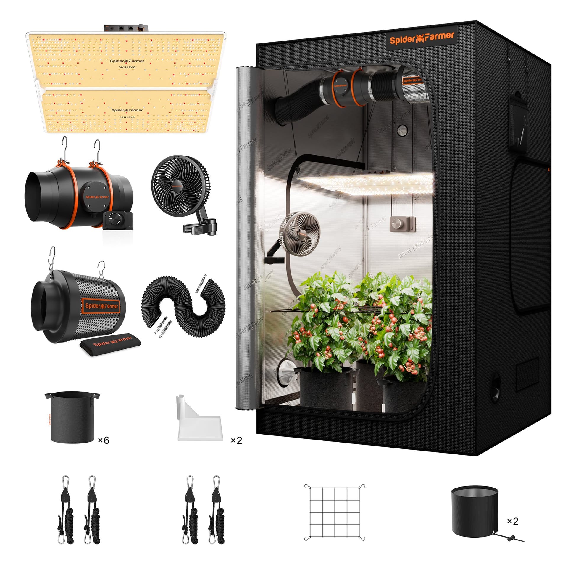 Kompletný set Spider Farmer SF4000 301H EVO LED - Skrinica na rast s ventiláciou - 3