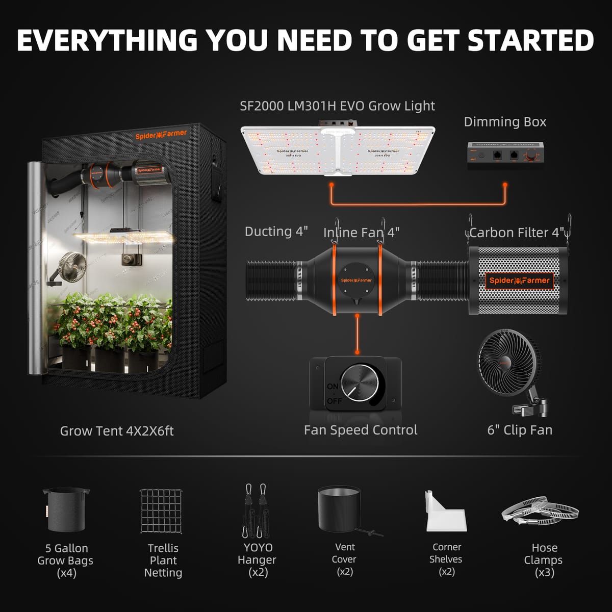 Kit de Barraca de Cultivo Spider Farmer SF2000 301H EVO - Conjunto Completo para Cultivo Indoor - 2