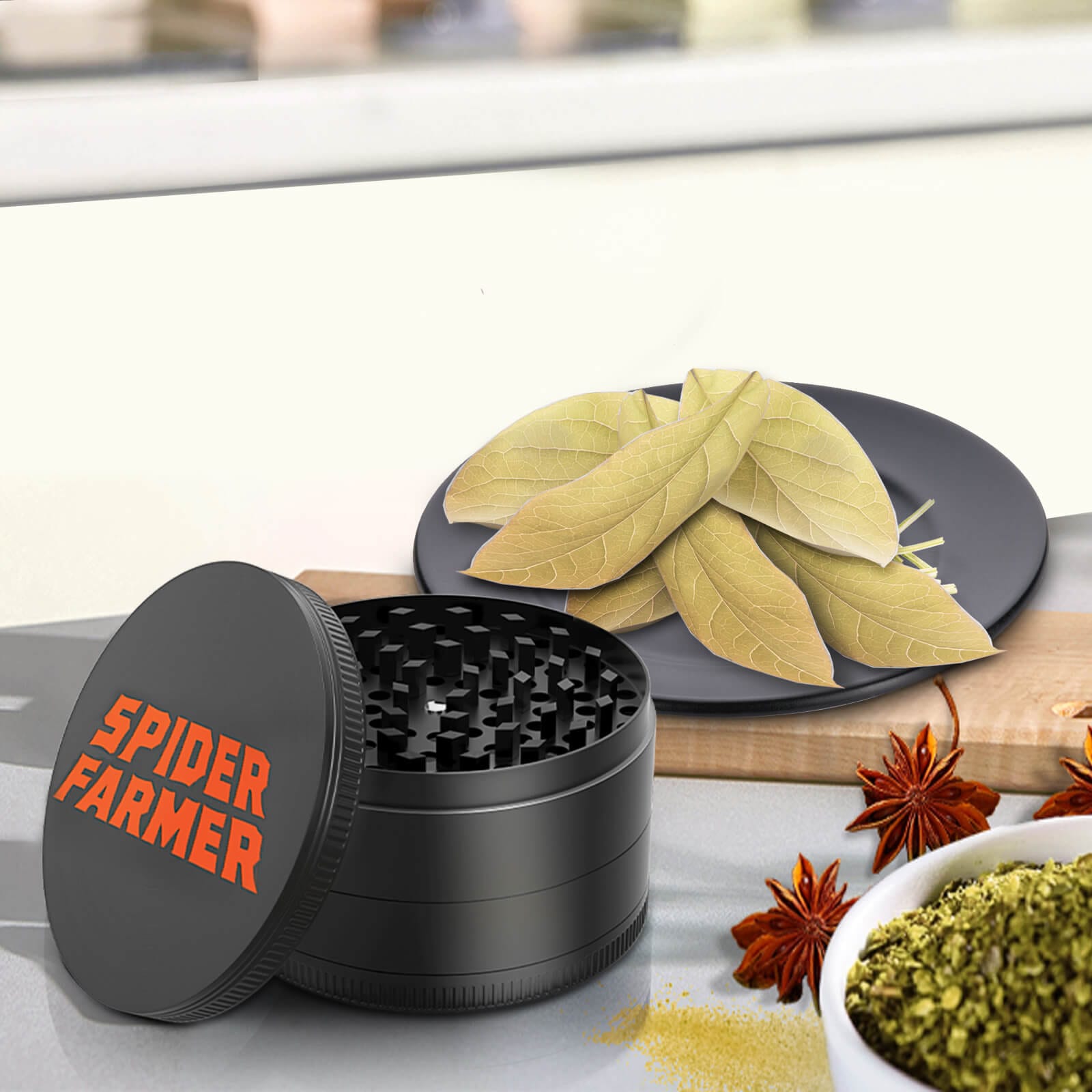 Măcinător de condimente și ierburi Spider Farmer Metal Ø 76 mm - Confort 4 piese - 2