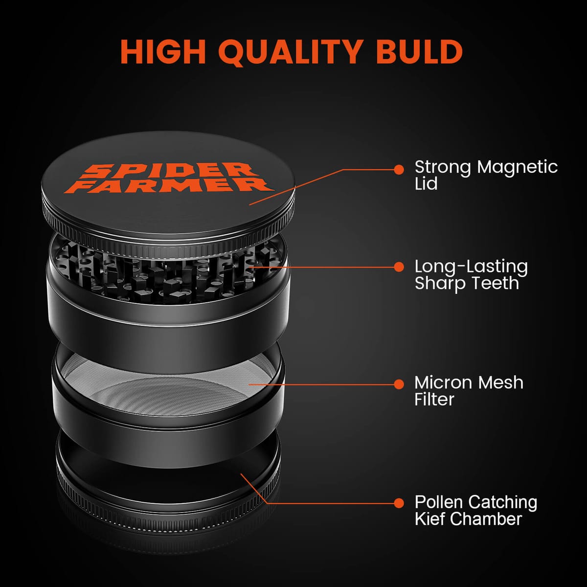 Moedor de Especiarias e Ervas Spider Farmer Metal Ø 76 mm - Conveniência em 4 Peças - 3